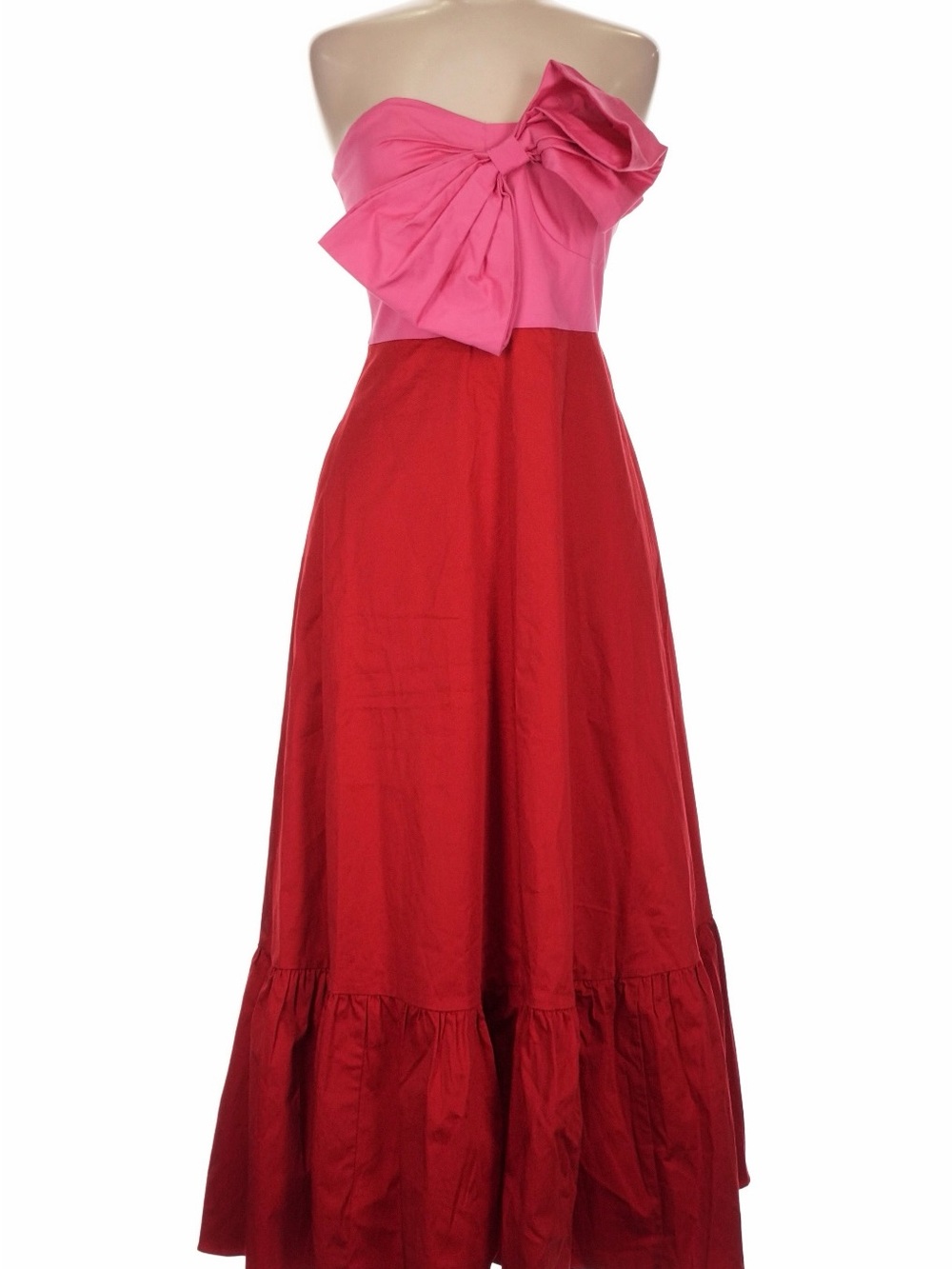 Hutch Pink Bow-Detail Strapless Maxi with Red Skirt